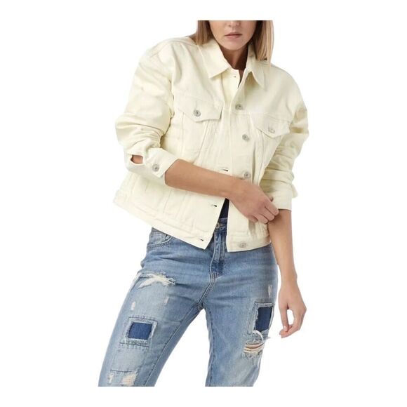 Tommy Hilfiger Jeans Jacket WMNS L Pale Yellow 90’s Girlfriend‎ Trucker Denim - Picture 5 of 15